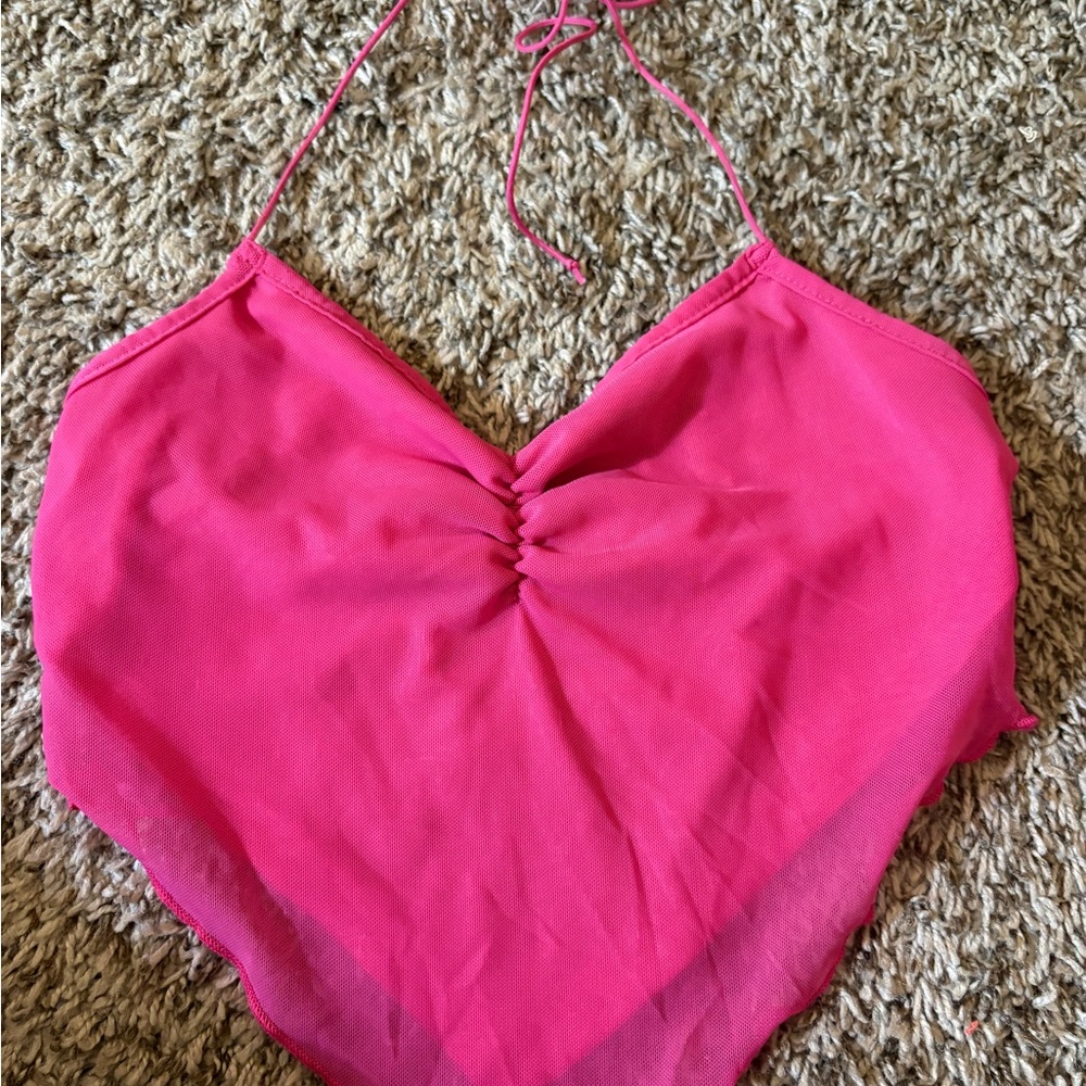 SHEIN Fuchsia Mesh Halter Top